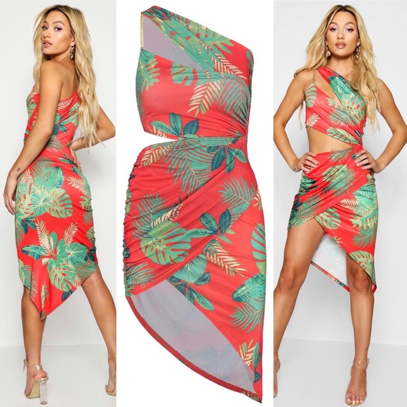 boohoo palm print dress